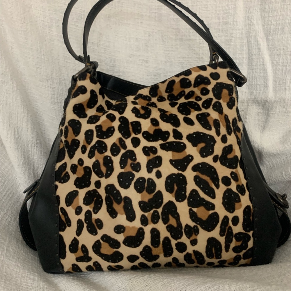 Coach Edie Leopard Pony Hair Leather Hand Bag,  Rivet Detail, New without tags.